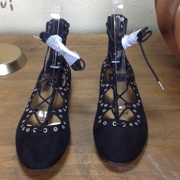 NWOT Dolce Vita Black Textile Lace Up Ball… - Picture 3 of 7